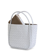 Portland White Woven Leather Top Handle Bag