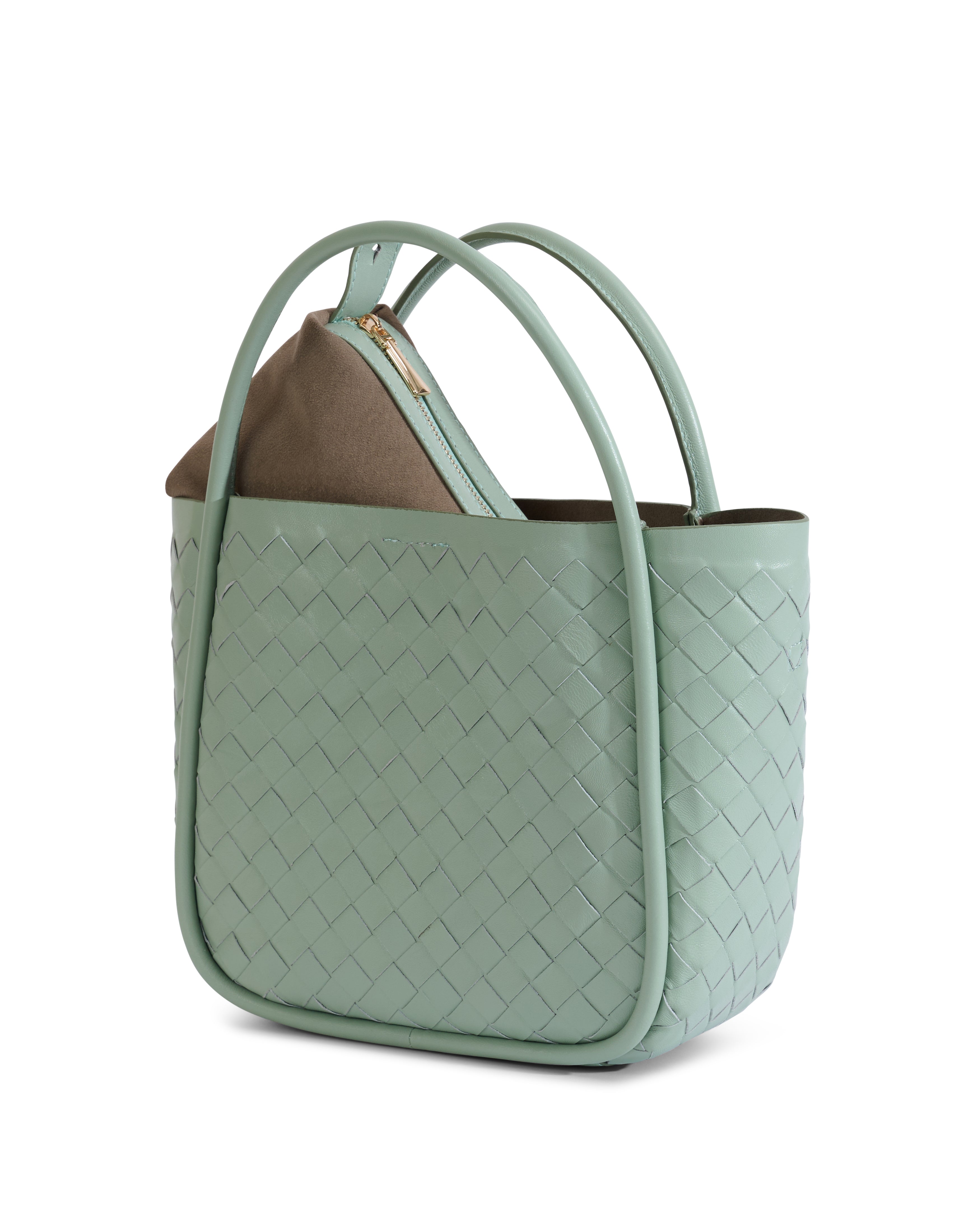 Portland Pastel Green Woven Leather Top Handle Bag