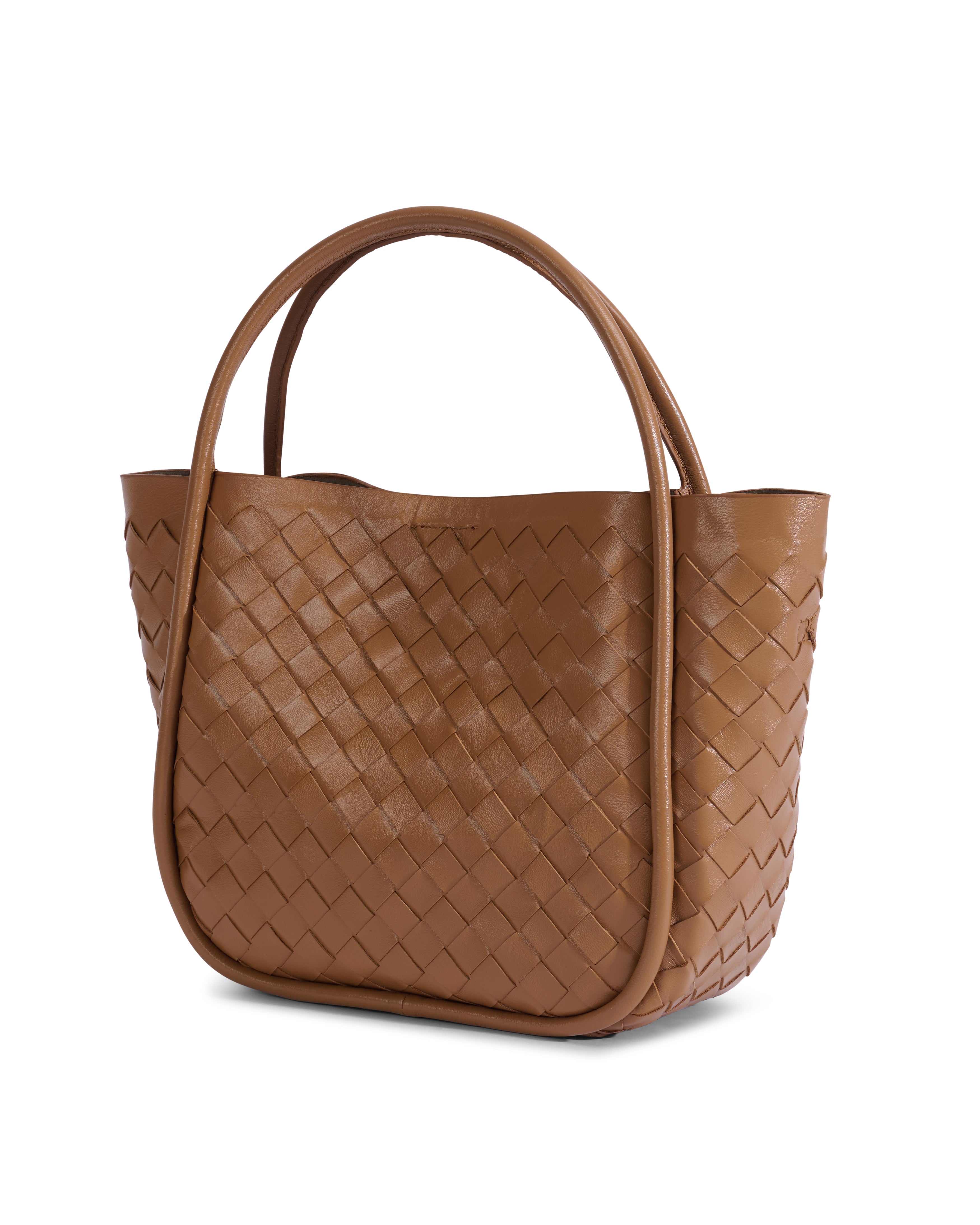 Portland Tan Woven Leather Top Handle Bag