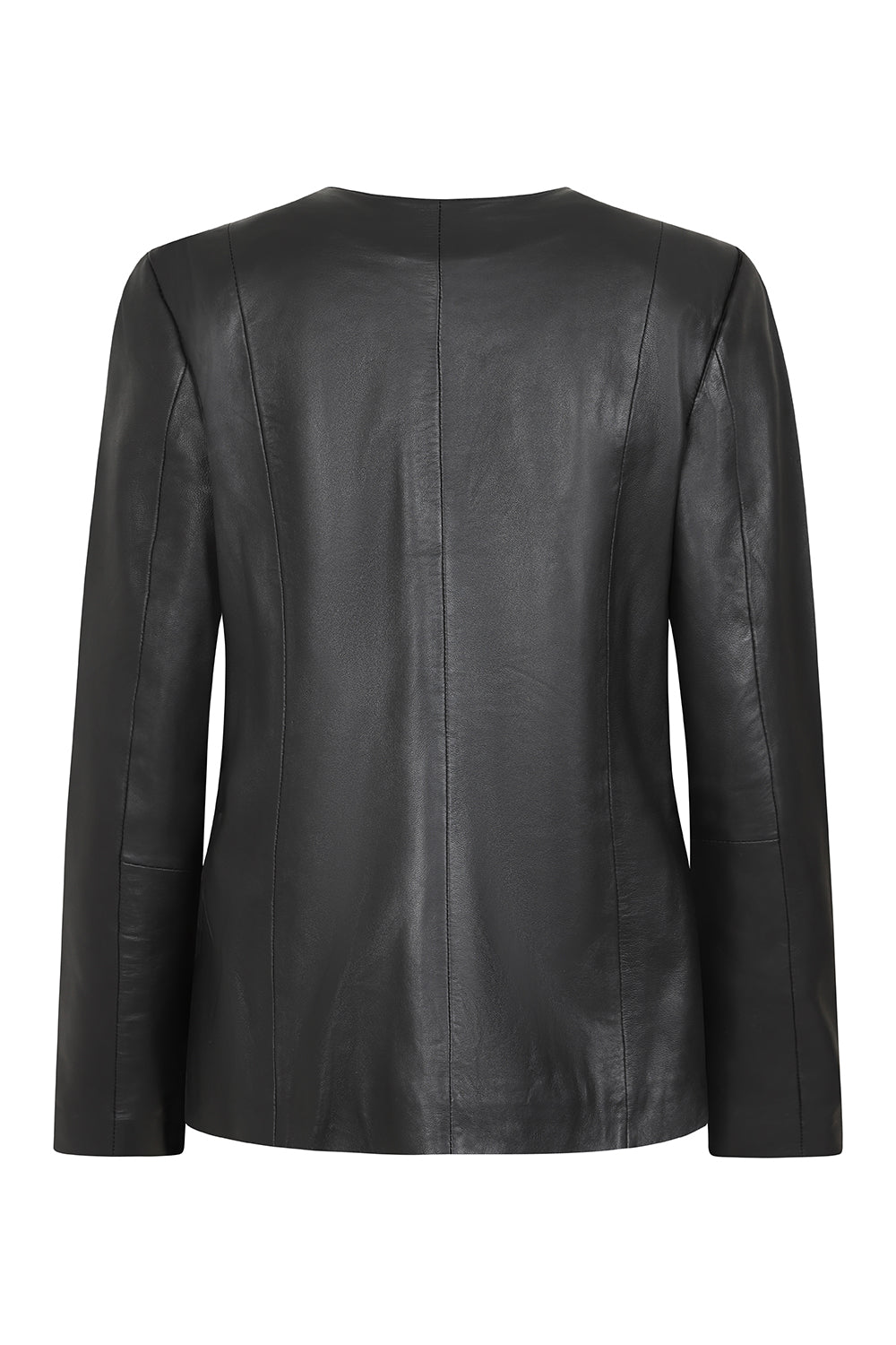 DEBORAH NC Classic Black Nappa Leather Jacket No Collar Women's