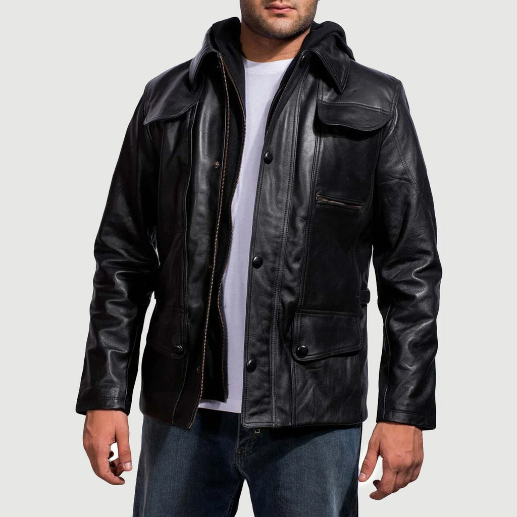 [FS] Moulder Hooded Black Leather Jacket