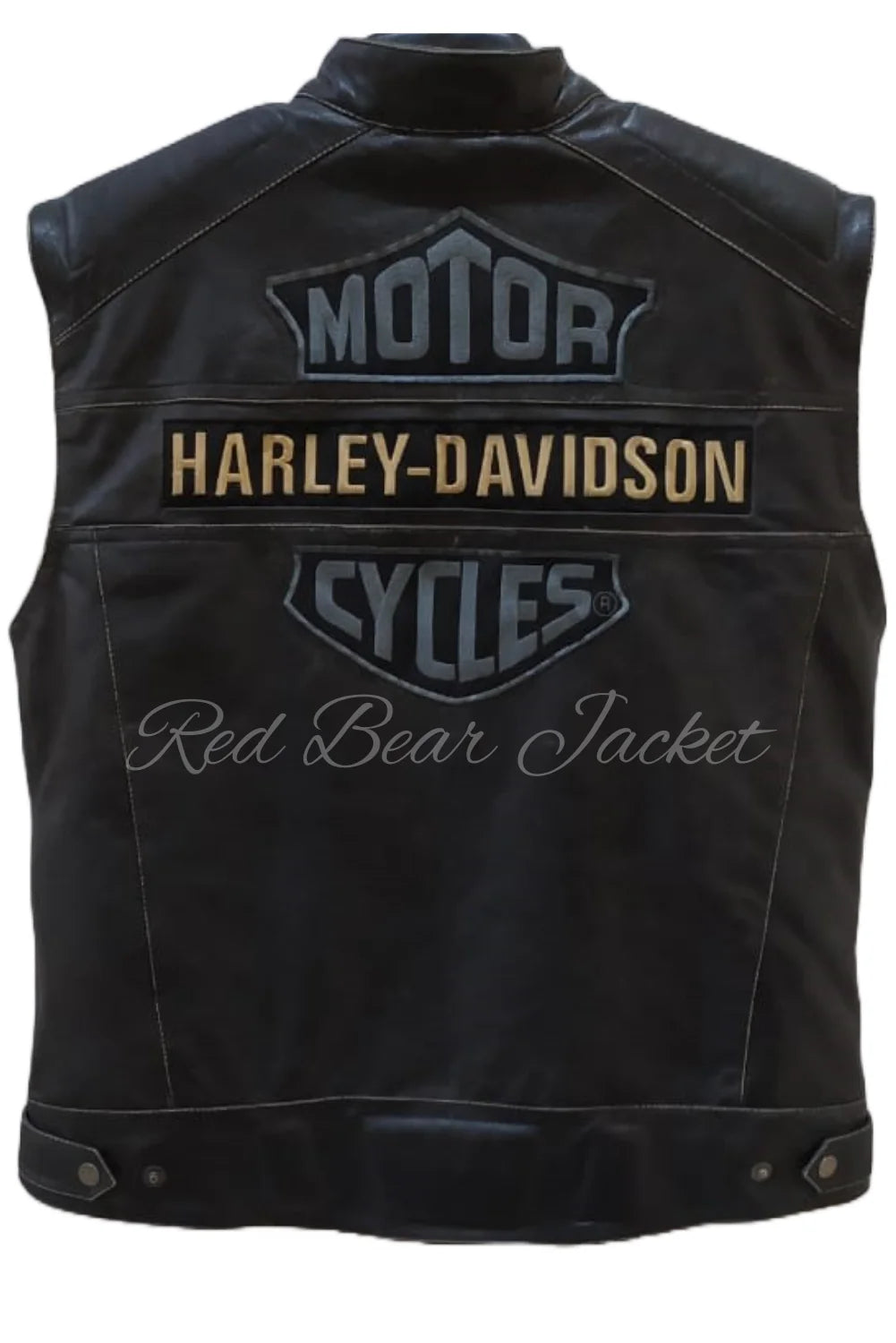Men's Handmade Distressed HD Motorcycle Leather Vest With Embroidered Patches | Men Harley Davidson Triple Vent Passing Link Leather Vest