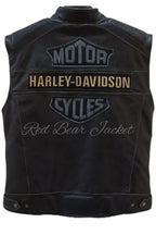 Men's Handmade Distressed HD Motorcycle Leather Vest With Embroidered Patches | Men Harley Davidson Triple Vent Passing Link Leather Vest