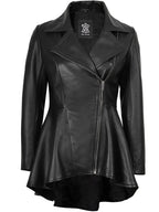 Clarissa Womens Black Asymmetrical Peplum Leather Jacket