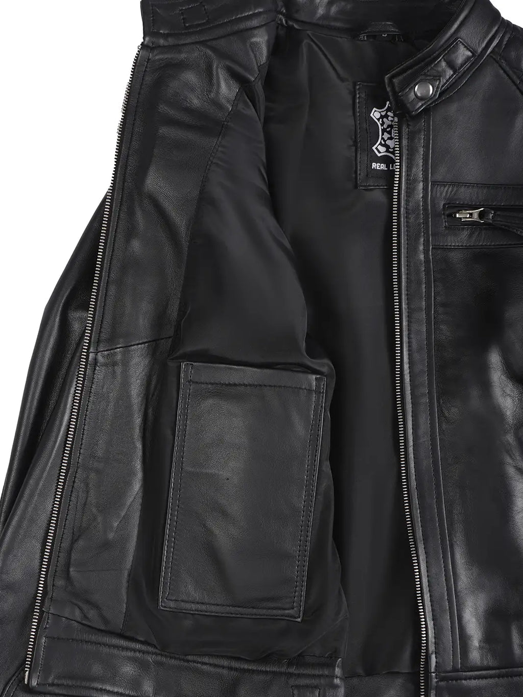 Petite Women Black Cafe Racer Style Leather Jacket