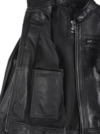 Petite Women Black Cafe Racer Style Leather Jacket