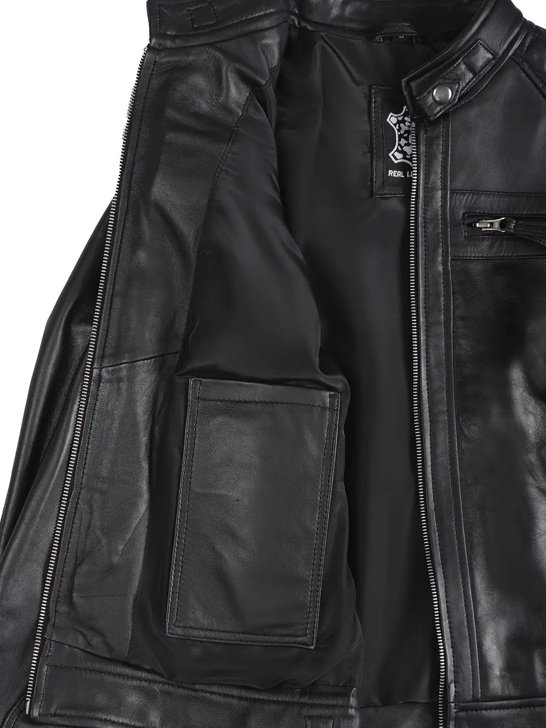 Petite Women Black Cafe Racer Style Leather Jacket