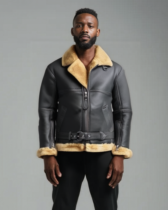 Mens RAF Sheepskin Leather Aviator Jacket-Skyfair