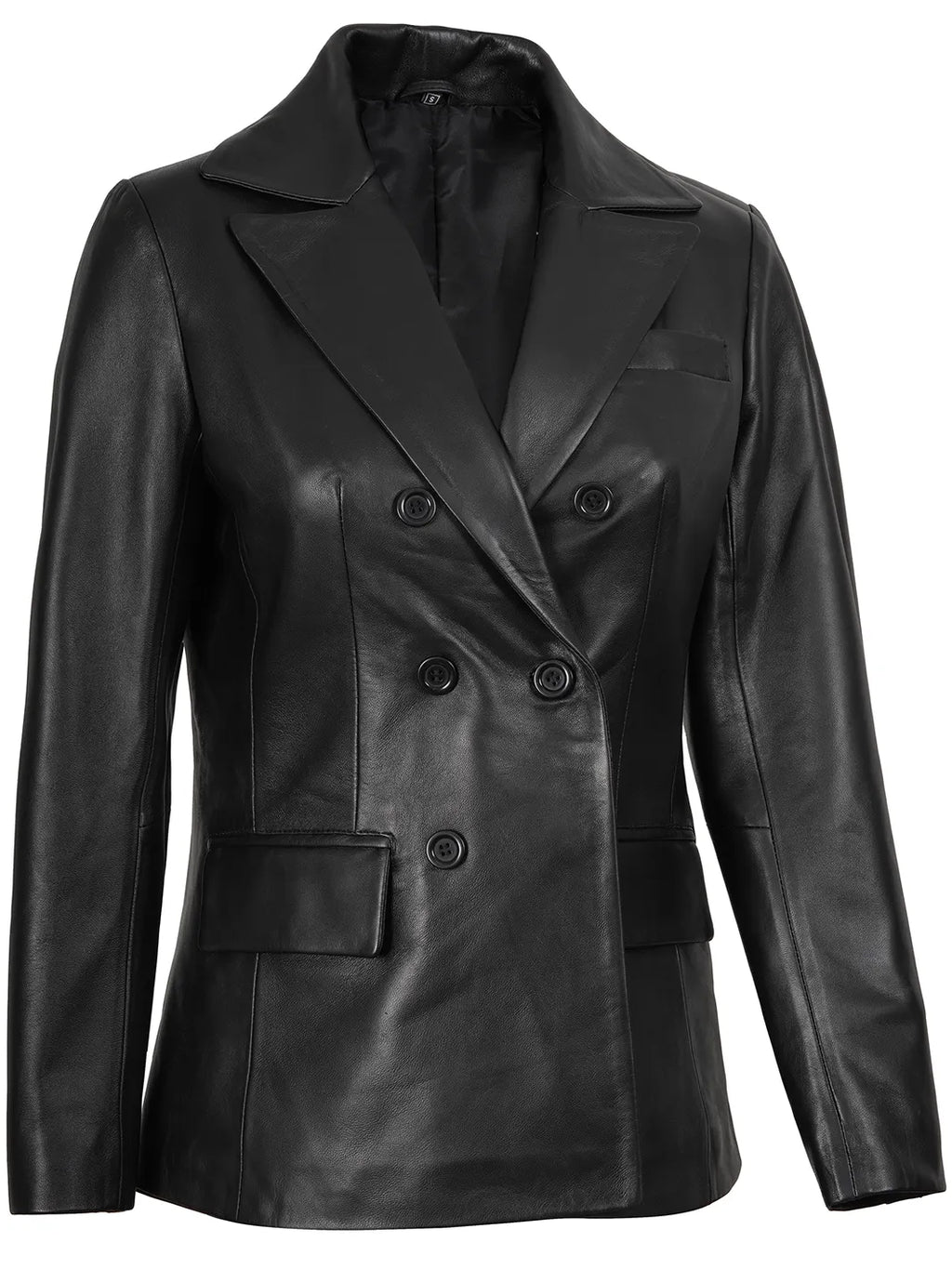 Women's Black Double Breasted Leather Blazer