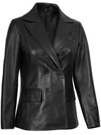 Women's Black Double Breasted Leather Blazer