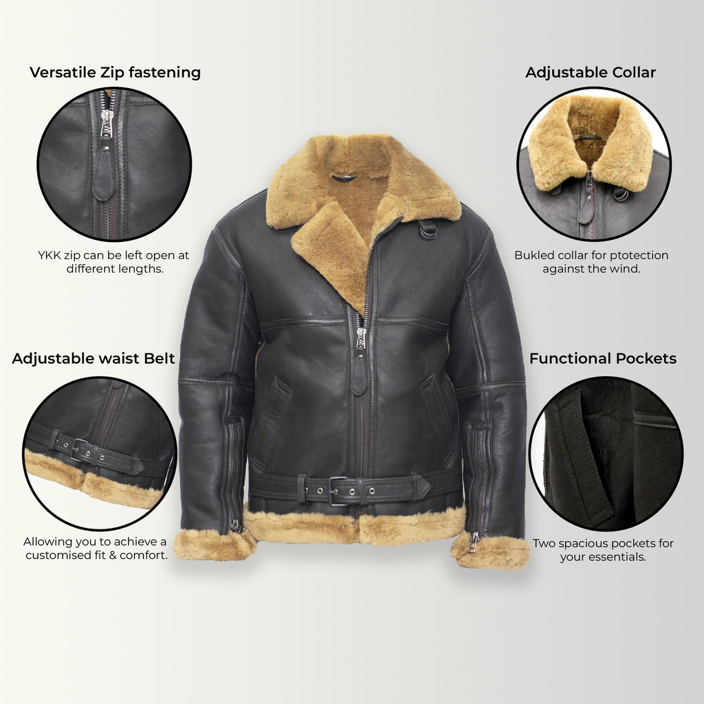 Mens RAF Sheepskin Leather Aviator Jacket-Skyfair