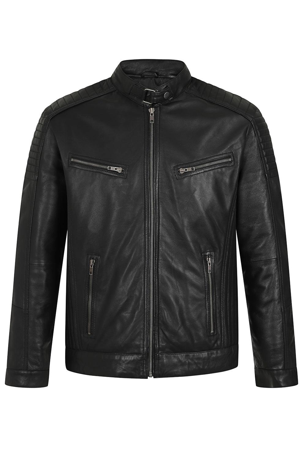 RONALD Genuine Lamb Nappa Leather Biker Jacket - Black Quilted
