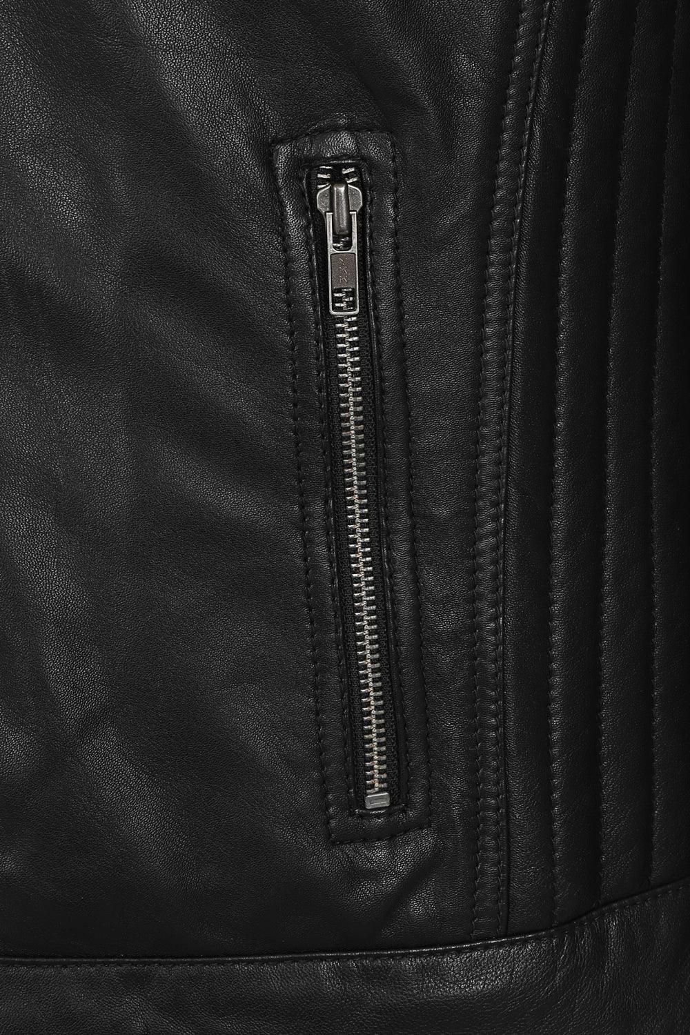 RONALD Genuine Lamb Nappa Leather Biker Jacket - Black Quilted
