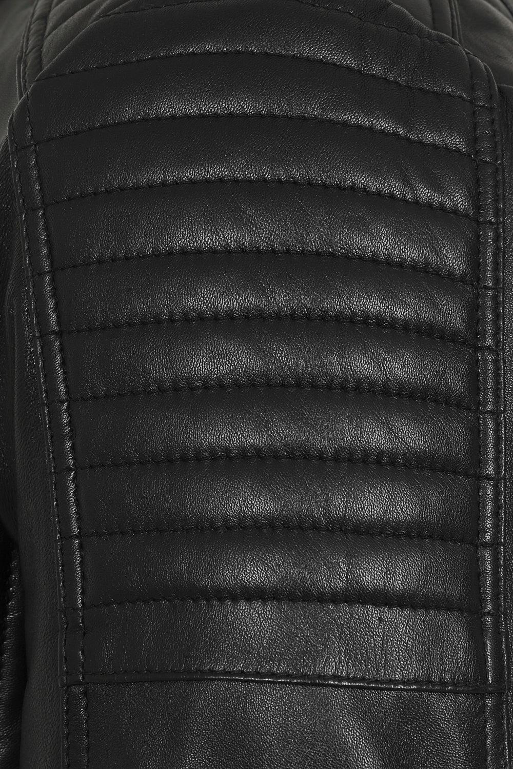 RONALD Genuine Lamb Nappa Leather Biker Jacket - Black Quilted
