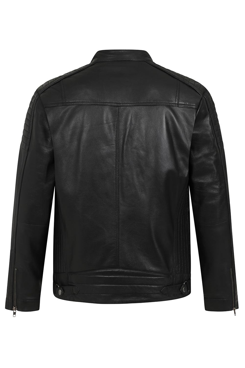 RONALD Genuine Lamb Nappa Leather Biker Jacket - Black Quilted