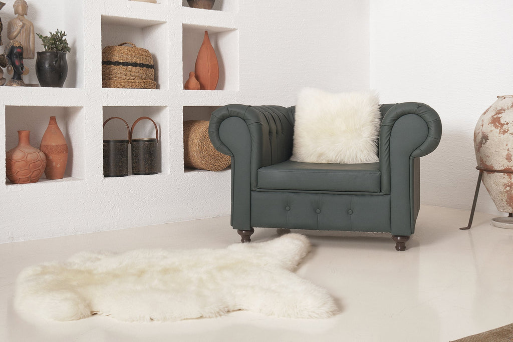Real Single British Sheepskin Natural White Rug