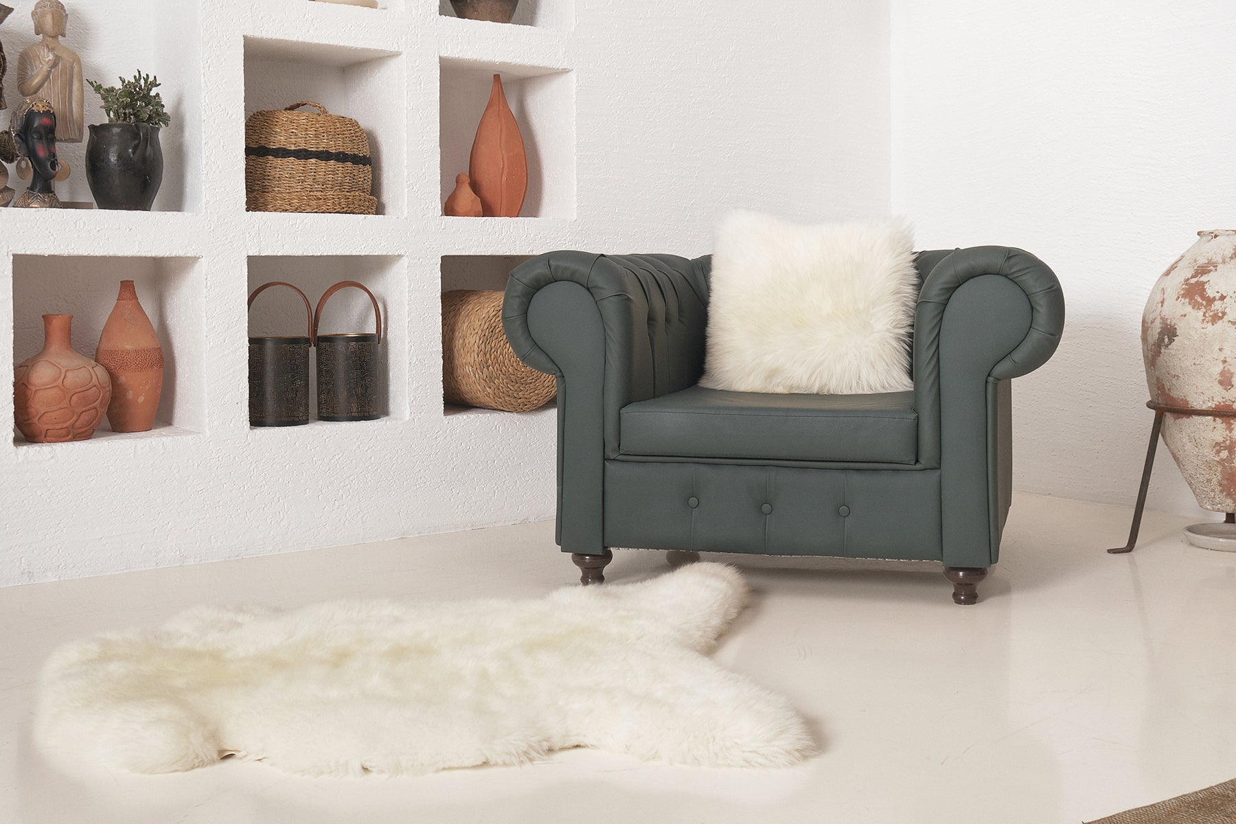 Real Single British Sheepskin Natural White Rug