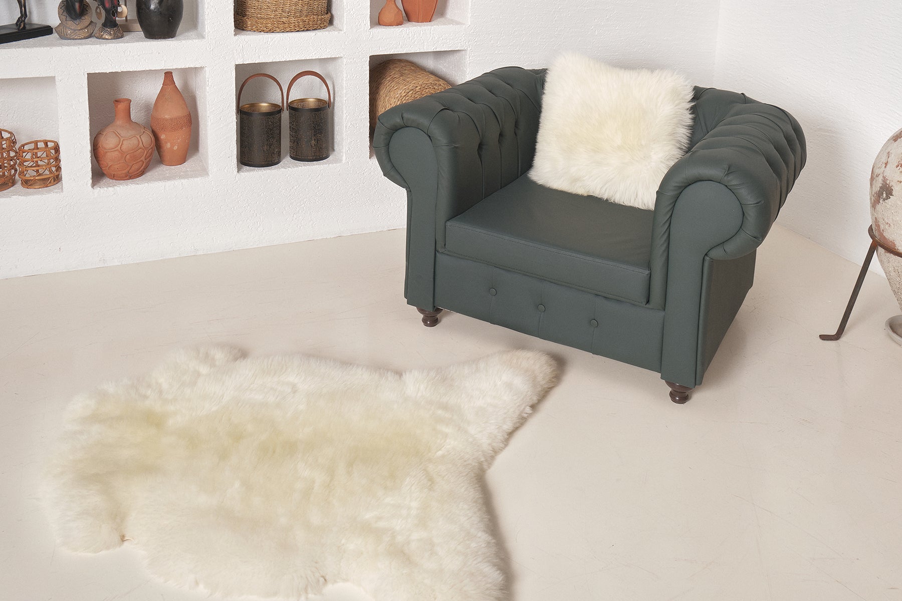 Real Single British Sheepskin Natural White Rug