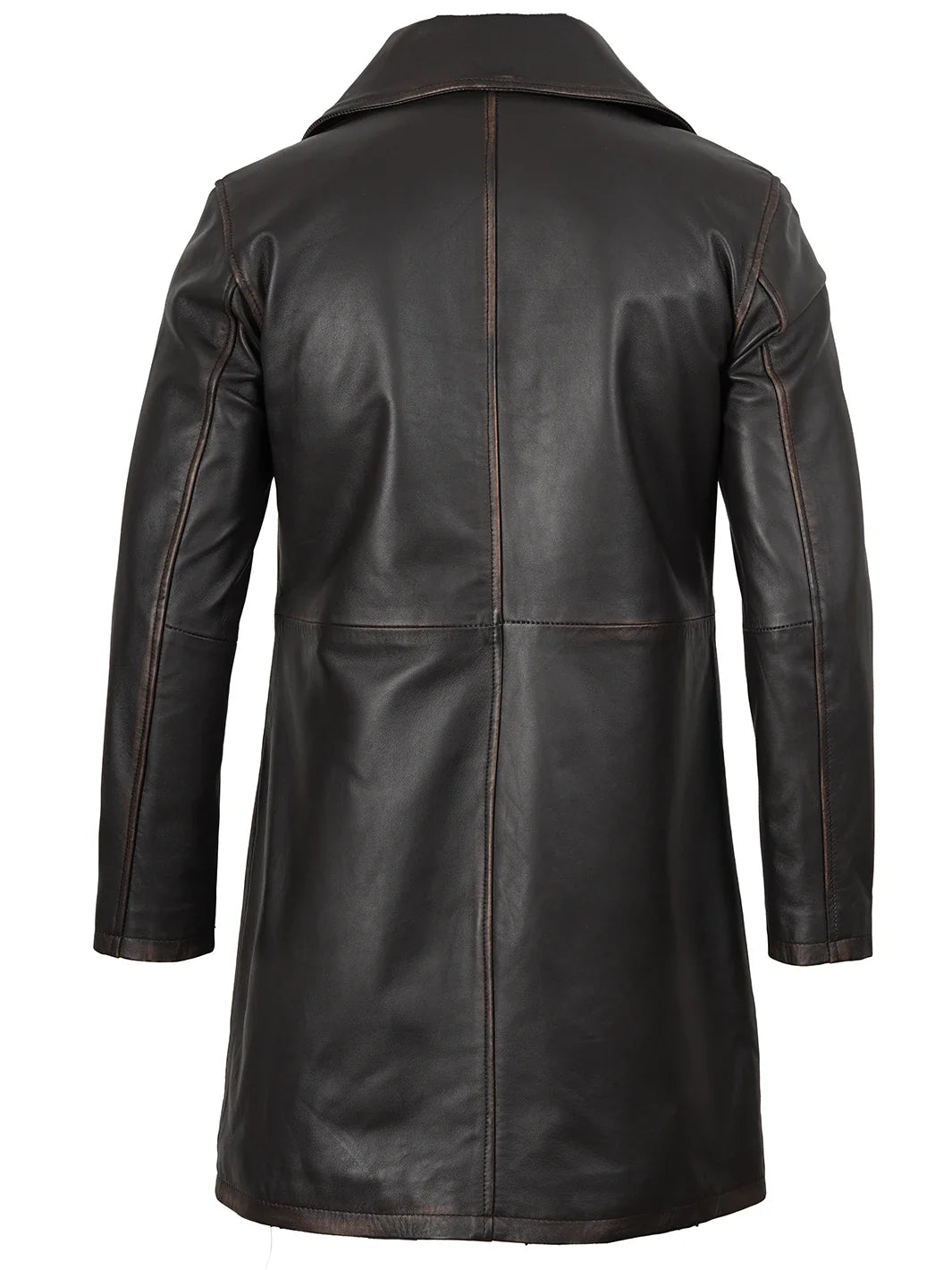 Men's Real Leather 3 4 Length Dark Brown Car Coat