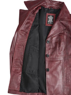 Women's Real Leather Burgundy Blazer with Three Button
