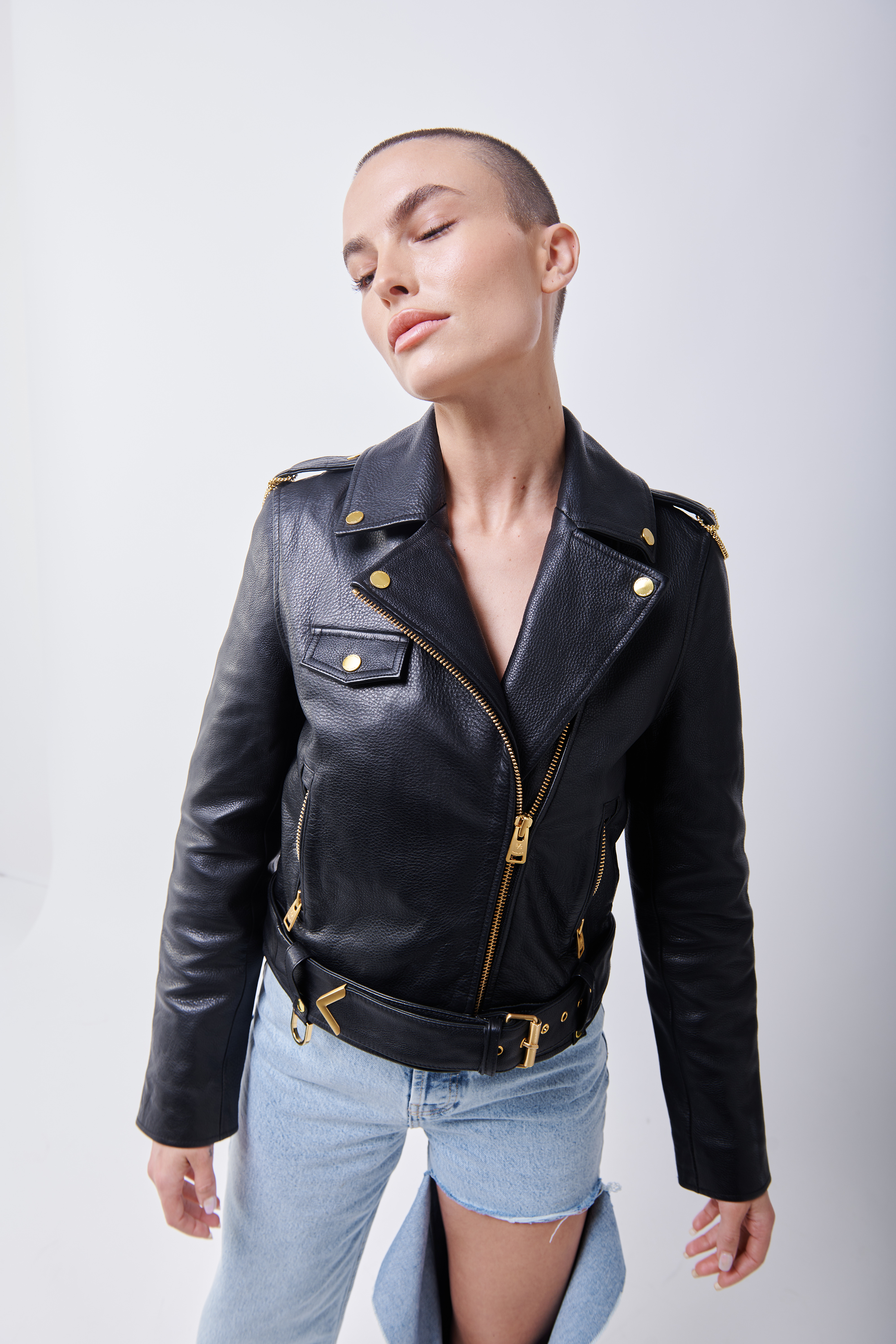 WOMENS LEATHER BIKER