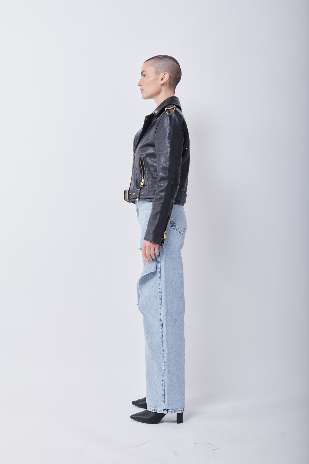 WOMENS LEATHER BIKER