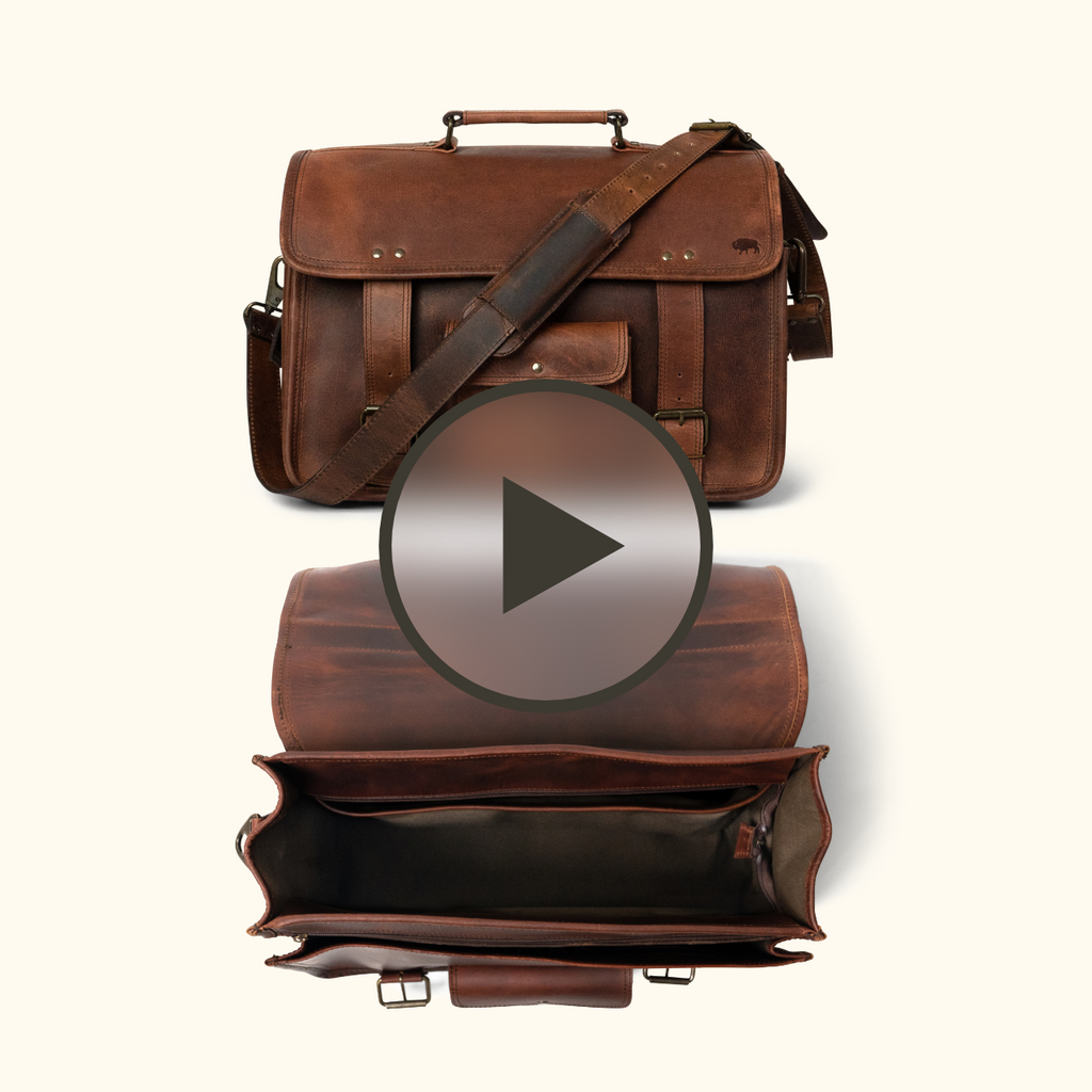 Roosevelt Buffalo Leather Briefcase Bag | Dark Oak