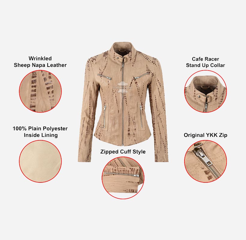 SPEED Women's Croc Print Leather Racer Jacket