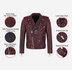 ROCKSTAR Men's Leather Biker Jacket Red Waxed