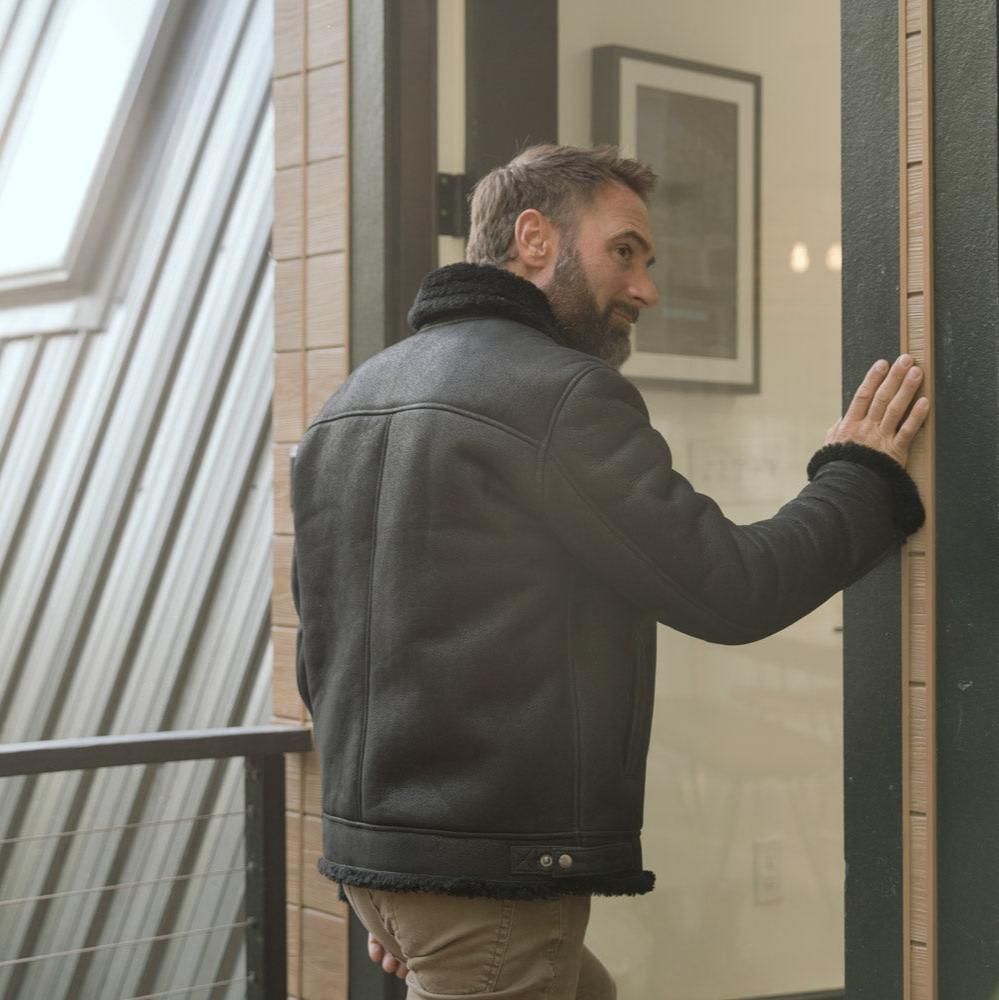 Shearling Leather Bomber Jacket | Black