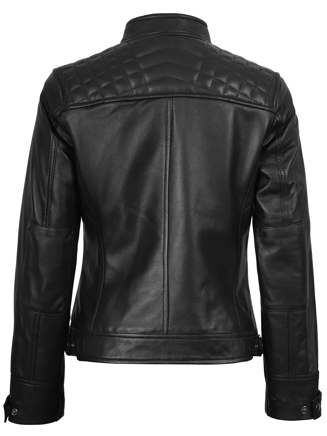 Petite Women Black Cafe Racer Style Leather Jacket