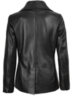 Women's Black Double Breasted Leather Blazer
