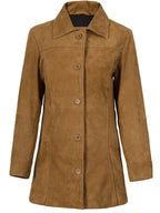 Kandis Womens Camel Brown Suede Car Coat