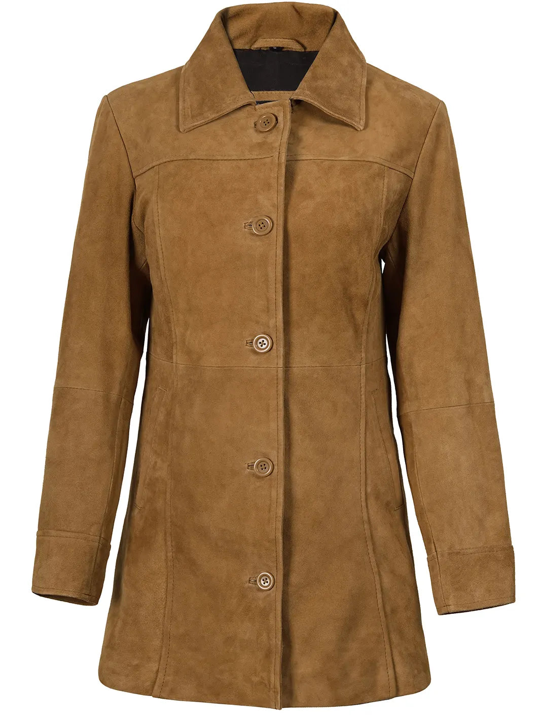 Kandis Womens Camel Brown Suede Car Coat