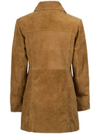 Kandis Womens Camel Brown Suede Car Coat