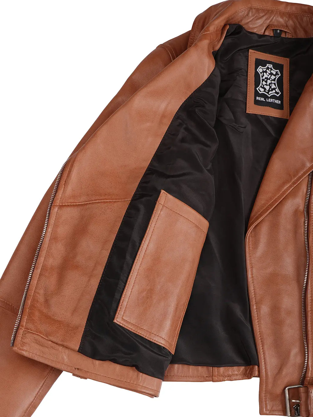 Elisa Womens Tan Biker Style Leather Jacket