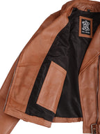 Elisa Womens Tan Biker Style Leather Jacket