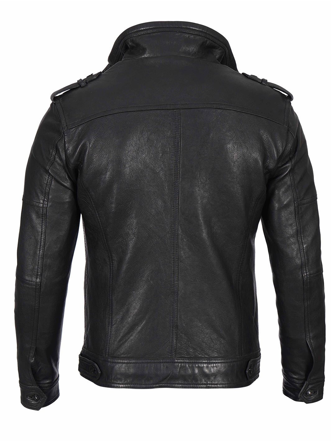 Mens Black Waxed Cafe Racer Style Leather Jacket