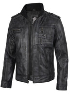 Tavares Mens Distressed Black Leather Biker Style Jacket