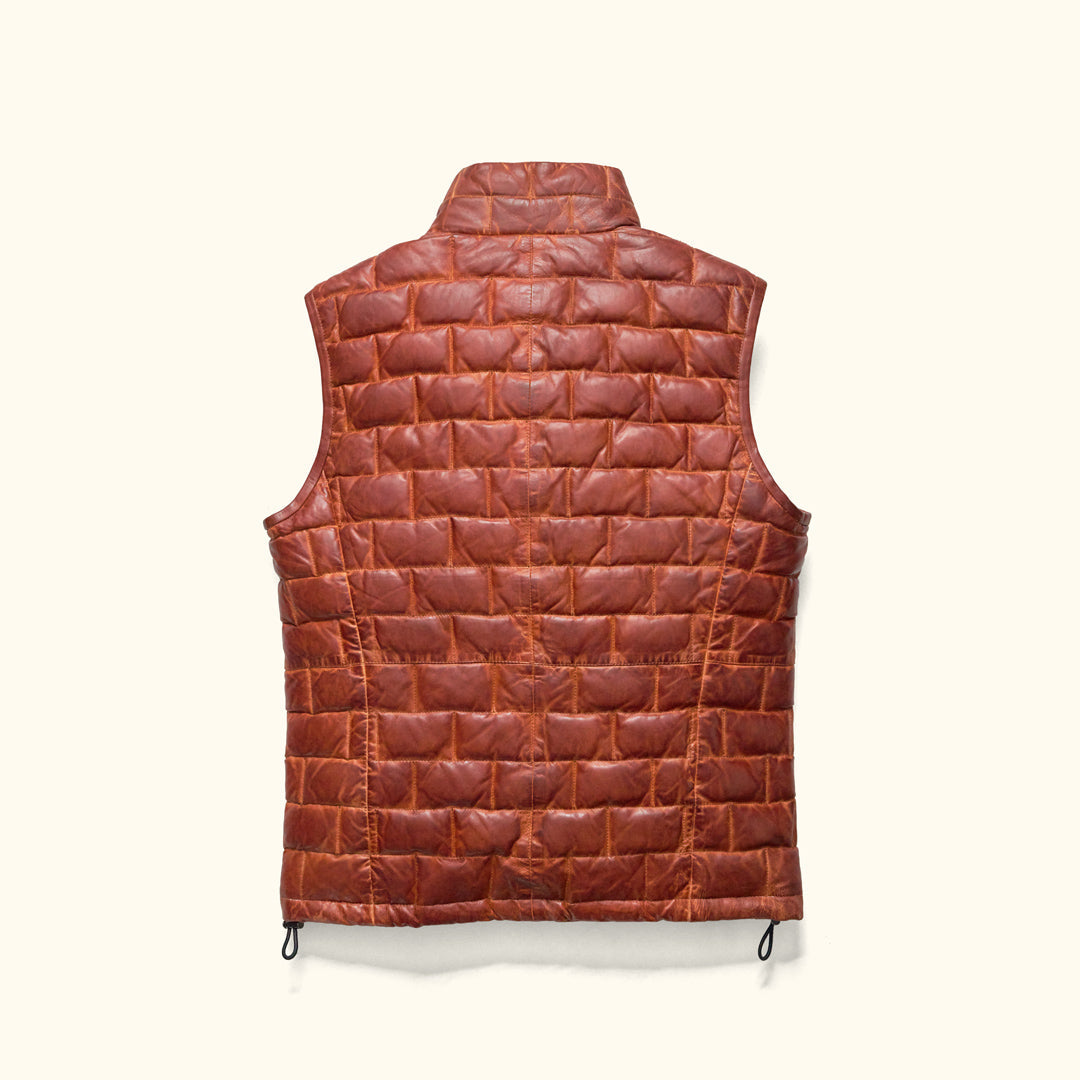 Teton Leather Light Down Vest | Whiskey Brown