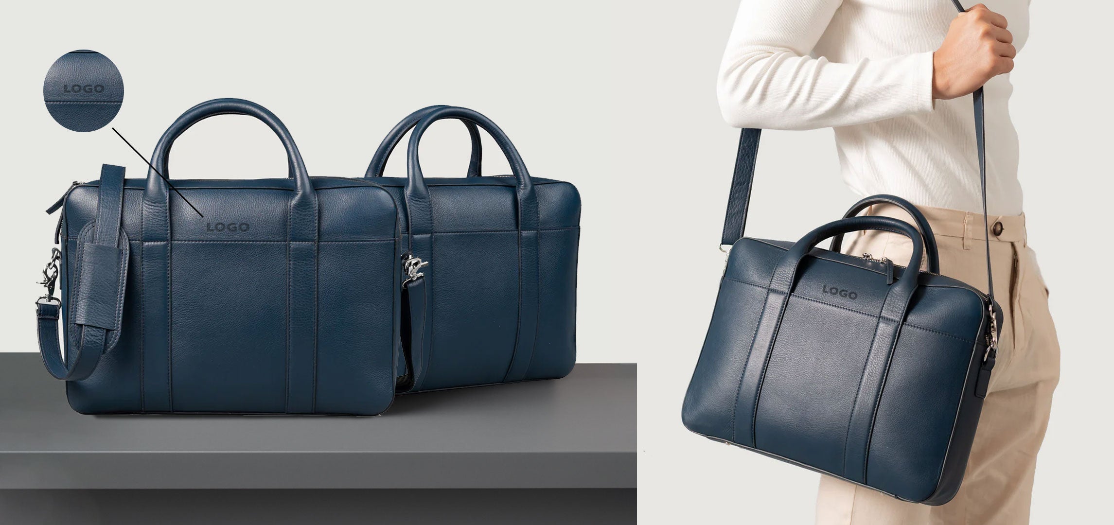 Custom Captain Midnight Blue Leather Briefcase (all colors) with custom LOGO