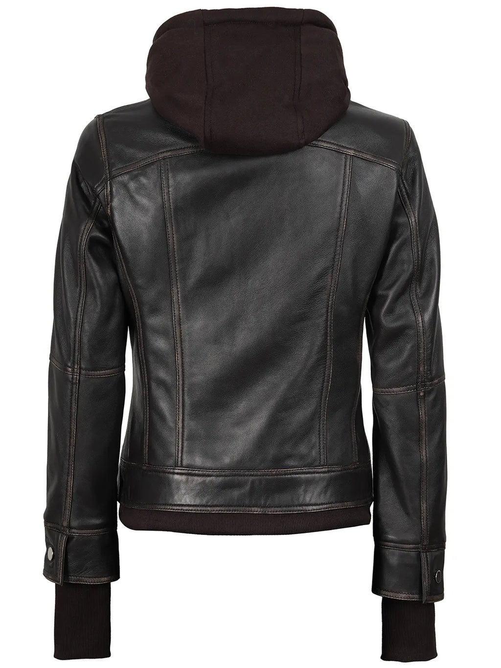 Tralee Women Dark Brown Bomber Leather Jacket With Removable Hood