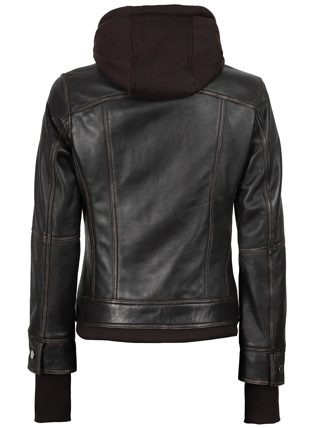 Tralee Women Dark Brown Bomber Leather Jacket With Removable Hood