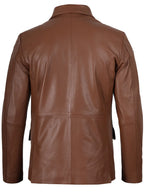 Men's Two Button Cognac Brown Leather Blazer