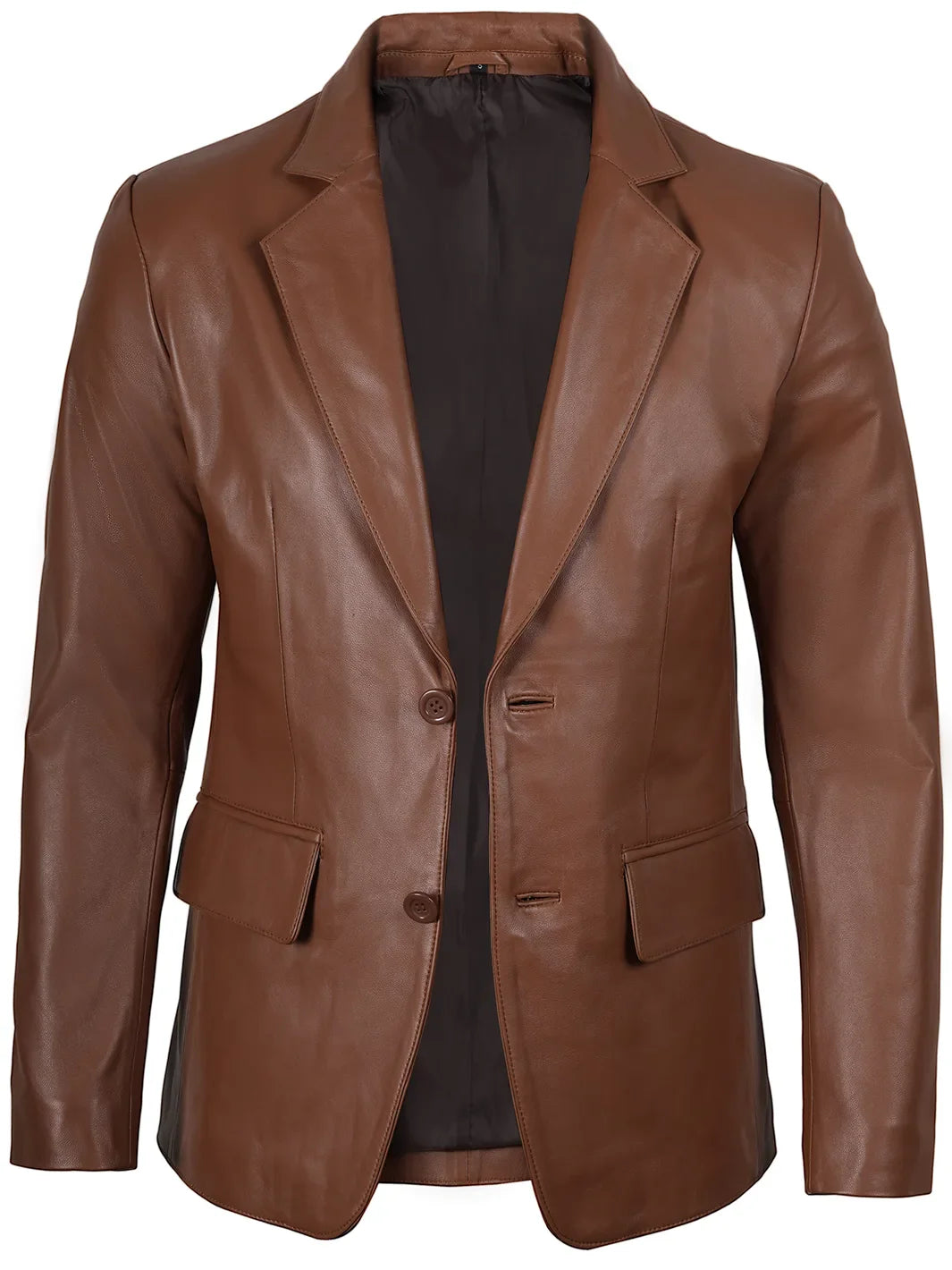 Men's Two Button Cognac Brown Leather Blazer