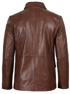 Mens Two Button Cognac Wax Leather Blazer