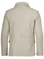 Mens Two Buttons Off White Leather Blazer