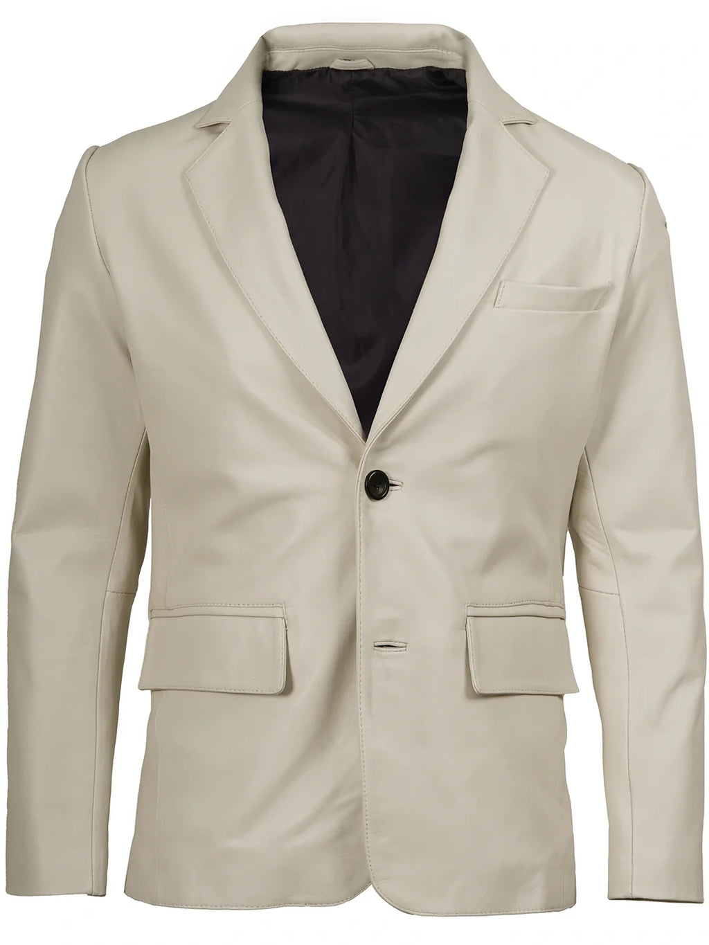 Mens Two Buttons Off White Leather Blazer