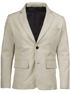 Mens Two Buttons Off White Leather Blazer