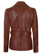 Cognac Wax Women Leather Biker Jacket